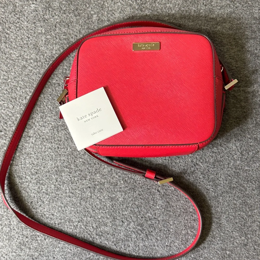 Kate Spade New York‎ Red Saffiano Leather Crossbody Bag Gold Hardware